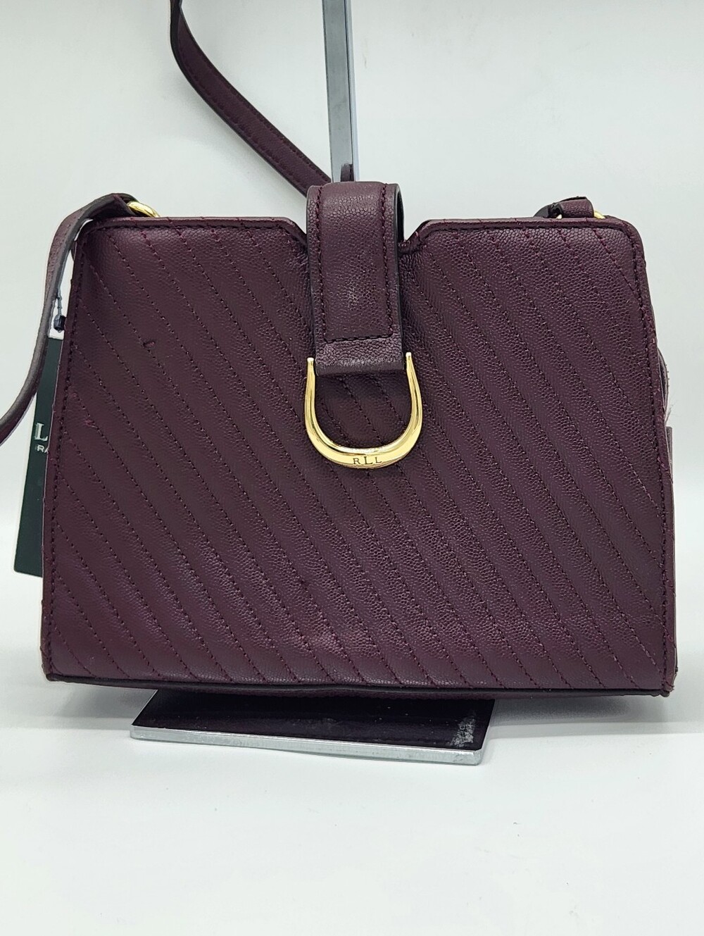 NWT Lauren Ralph Lauren City Quilted Leather Crossbody Bag Bordeaux Purse